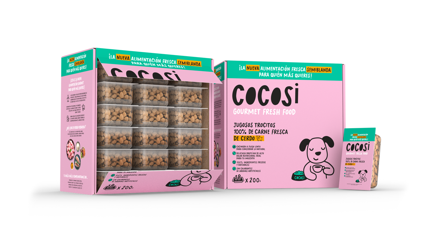 Comida fresca natural para perros sabor cerdo 200g x8 unidades