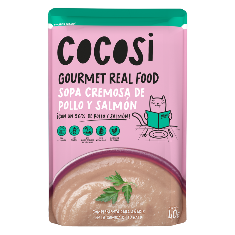Sopa cremosa para gato de de Pollo y Salmón