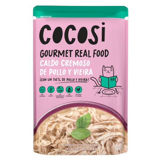 Caldo Cremoso para gato de Pollo y Vieira