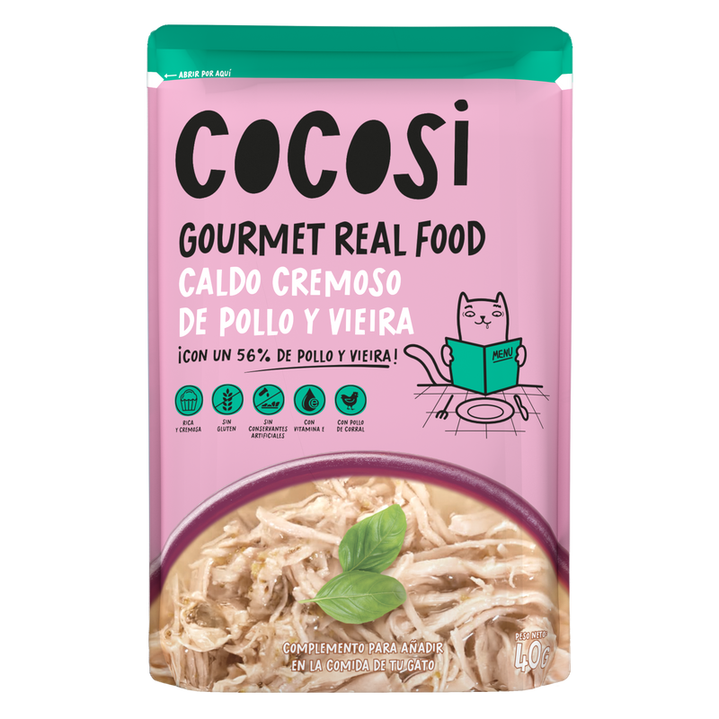 Caldo Cremoso para gato de Pollo y Vieira