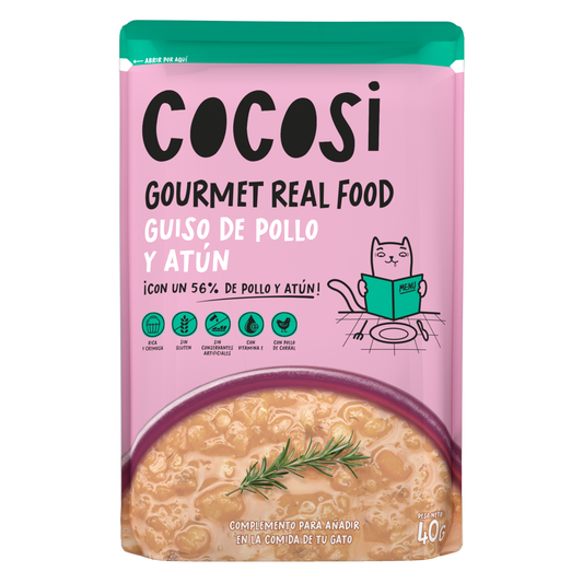 Guiso para gato de pollo y atún