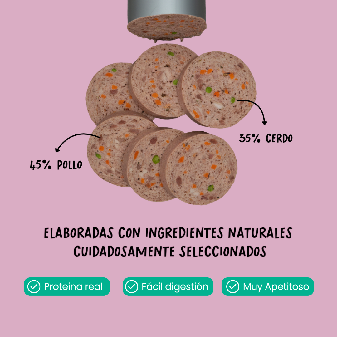 Salchichas para perros sabor cerdo con pollo