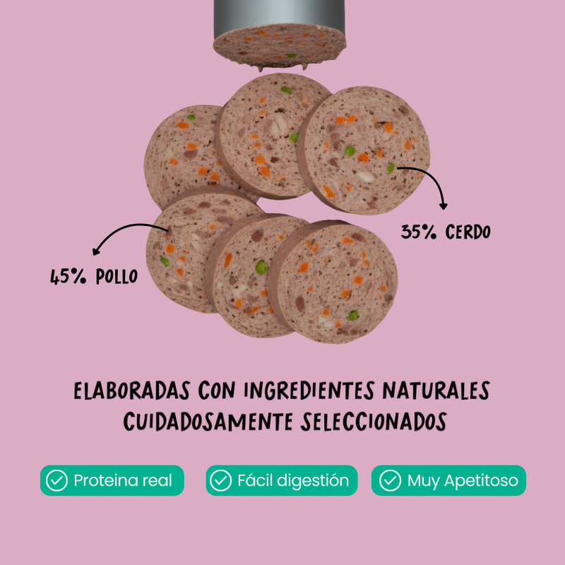Salchichas para perros sabor cerdo con pollo