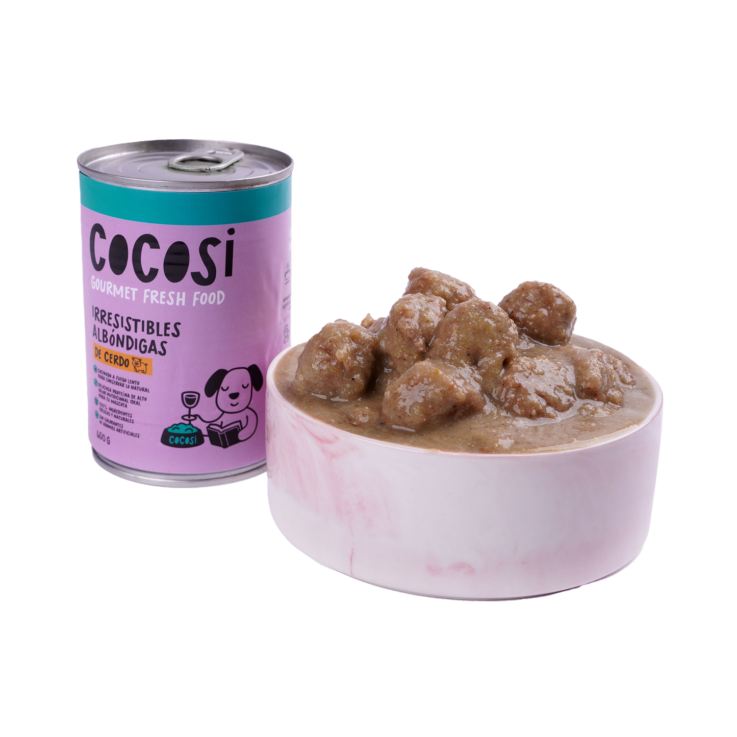 Lata albóndigas para perros sabor cerdo