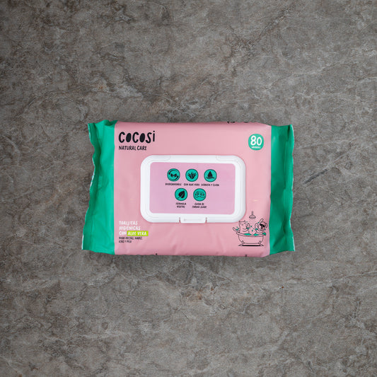 Toallitas biodegradables para perro y gato con aloe vera (80 uds)