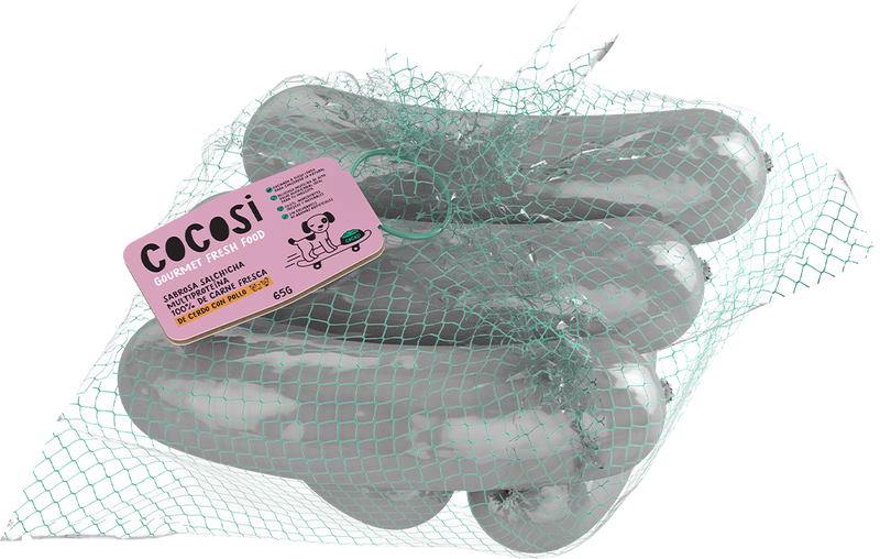 Malla salchichas para perros sabor cerdo con pollo