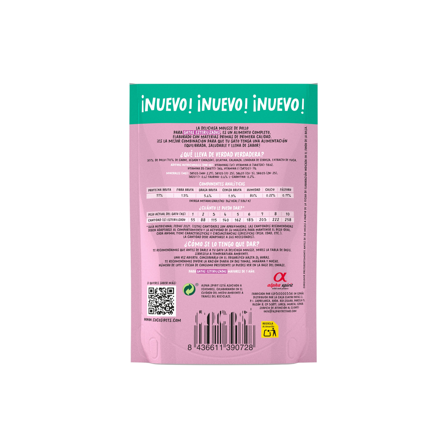 Mouse de pollo para gatos esterilizados